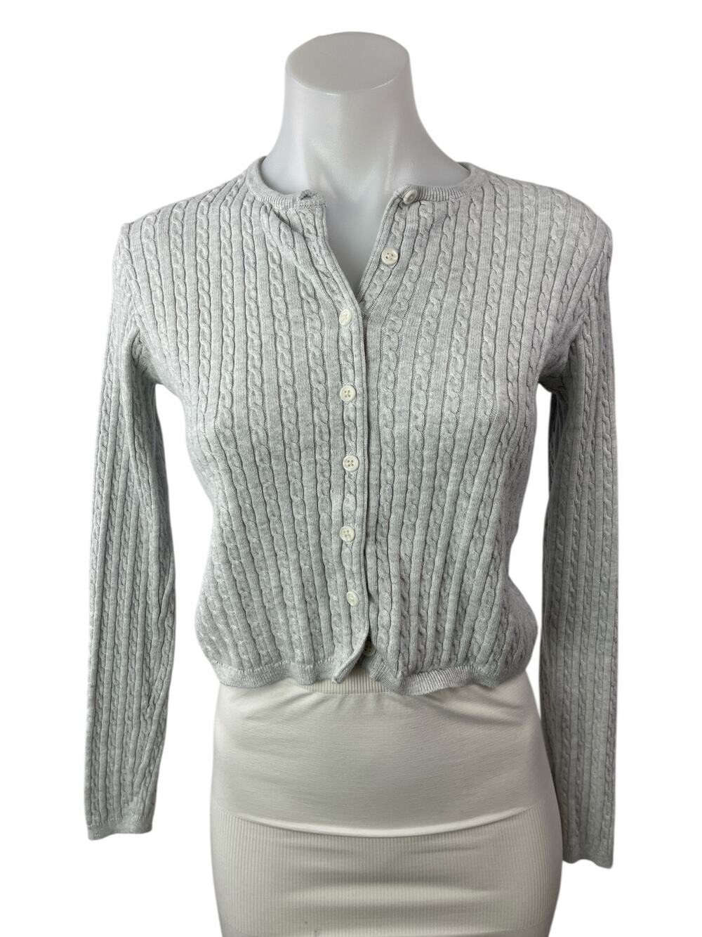 Brandy Melville Gray Ribbed Knit Long Sleeve Button Up Cardigan Sweater Size S/M